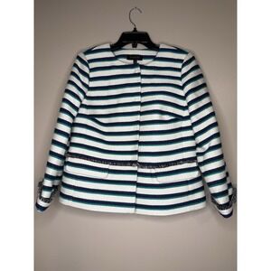 Ladies Size 6 Talbots Blazer Blue Green Stripes Office Corporate